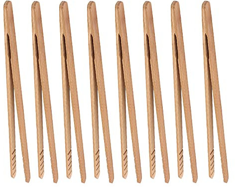 Azheeuiy Bambus-Toastzange, 17,8 cm, Mini-Holz-Kochzange mit rutschfestem Design, ideal zum Servieren von Speisen/Toaster/Brot und Gurken/Zucker/Grill, kleine Küchenzange, Grillen, Braten (8)