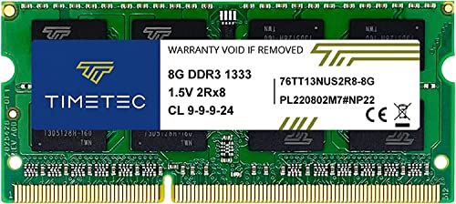 Timetec Module de mémoire RAM DDR3L 1333 MHz PC3-10600 non ECC sans tampon 1,35 V CL9 2Rx8 Dual Rank 204 broches SODIMM pour ordinateur portable, notebook, PC, ordinateur portable, PC, mise à niveau