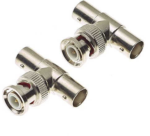 BNC-Stecker auf 2X Buchsen T-Adapter - 50 Ohm 3 Weg T-Typ Dual Female Koax Adapter Connector Splitter, für Koaxialkabel, CCTV, Antenne - 2 Stück