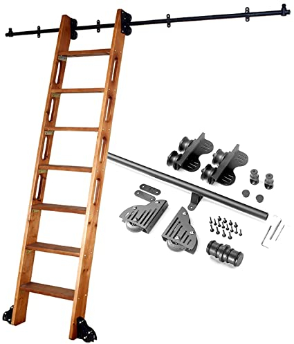 Bibliotheks-Schiebeleiter-Hardware-Kit, 3,3-20-Fuß-Scheunentor-Schiebeleiter-Schienen – Schwarzes Stahl-Rundrohr mit Bodenrollen (Keine Leiter) (Size : 13ft/400cm Track kit)