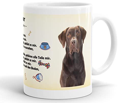 Merchandise for Fans Becher aus Keramik - 330 ml Motiv: Labrador Retriever braun mit Spruch Eigentumsrechte (09)