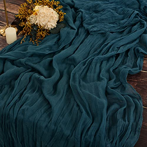 YMHPRIDE 2 Stück Seihtuch Tischläufer Blaugrün,90 x 300 cm Petrol Rustikaler Gaze Stoff Boho Tischläufer Dunkel Teal Vintage Käsetuch Tischläufer Hochzeit für Hochzeitsfeier Brautparty Tischdekoration