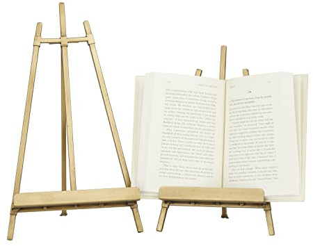 Deco 79 Metal Display Easel Tabletop Easel with Foldable Stand, Set of 2 Display Stand 13, 11H, Gold