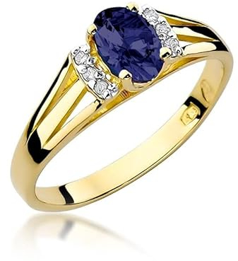 Damen Ring 585 14k Gold Gelbgold echt Saphir Edelstein Diamanten Brillanten