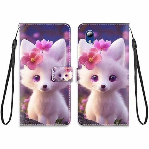 KARTXITAI Hülle Kompatibel mit ZTE Blade A31 Lite,Leder Handyhülle mit Kartenfach Geld Slot Ständer PU Ledertasche Wallet Flip Magnetische Muster Schutzhülle-Weißer Tiger,rosa Blume