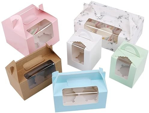 Caja de alimentos Kraft ventana de papel transparente 1 2 4 6 agujero muffin taza pastel cupcake caja de embalaje al por mayor personalizado transparente mini caja de papel