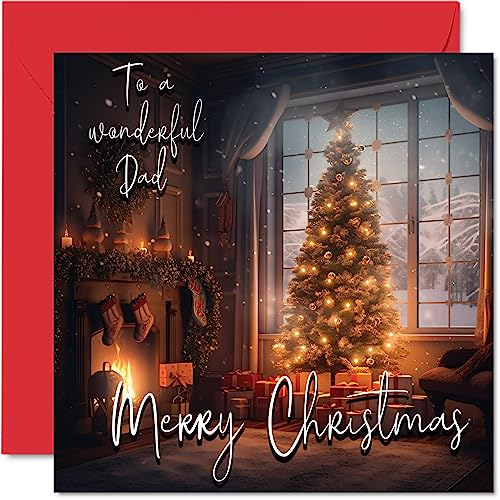 Stuff4 Traditionelle Weihnachtskarte für Väter – Merry Christmas to Dad – Happy Xmas Weihnachtskarte von Sohn, Tochter, Kind, 145 mm x 145 mm, einzelne saisonale Grußkarten, Geschenk