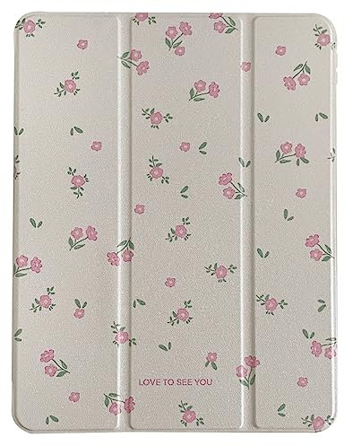 Hülle Für Hülle Für Ipad Air 10.9 Zoll - Ipad Air 5. Generation 2022/ Ipad 4. Generation 2020 Hülle Mit Stifthalter, Schmaler Dreifachständer Smart Cover Auto Wake/Sleep【Süße Rosa Blüten】