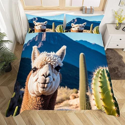 Alpaka Motiv Bettwäsche 135x200 cm Weiche Mikrofaser Tier Muster Bettwäsche-Set mit Reißverschluss 3 Teilig Bettbezug Set mit Kissenbezug 80x80 cm