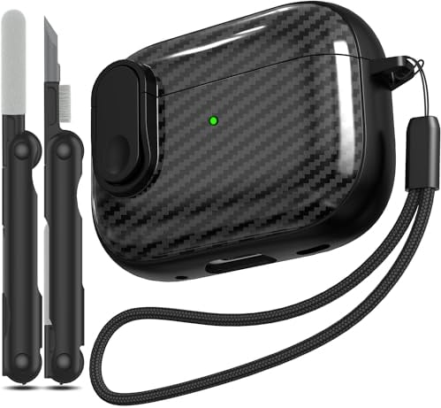RFUNGUANGO für Airpod Pro Hülle (2023/2022/2019) mit Schloss, Karbonfaser, Schwarze Airpods Pro 2. Generation/1. Generation Hülle (USB-C/Lightning-Kabel),Schwarz