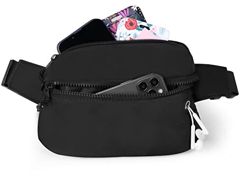 Vinabo Sac Banane Homme Femme Banane avec Prise Casque et 2 Poches Chic Sac Banane Ceinture Réglable pour Taille pourd'entraînement en Plein Air Randonnée Camping