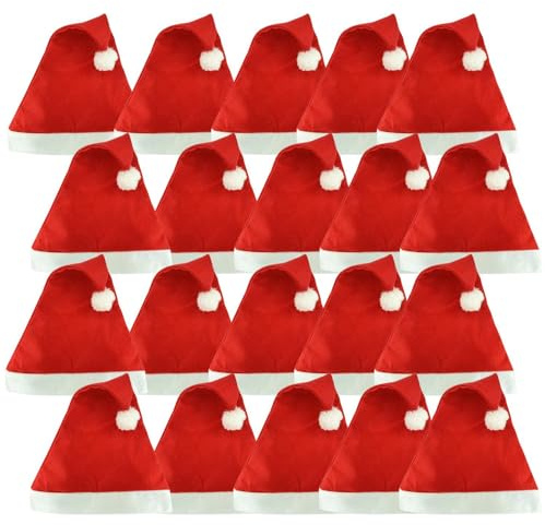 HJYDGJ 20 Stück Weihnachtsmannmütze 28x35cm Weihnachtsmütze Santa Hat Erwachsene Weihnachtsmützen Nikolausmützen Weihnachtsmütze Rot