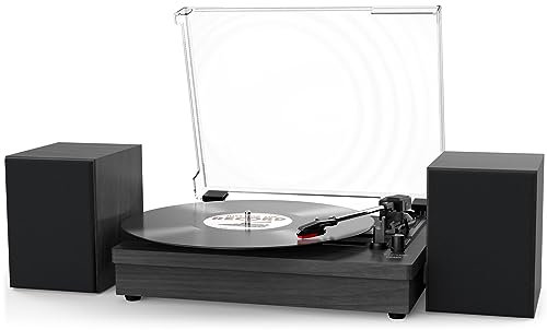 Giradischi in vinile con doppia libreria stereo altoparlanti esterni regolabile a 3 velocità Giradischi con trasmissione a cinghia nero