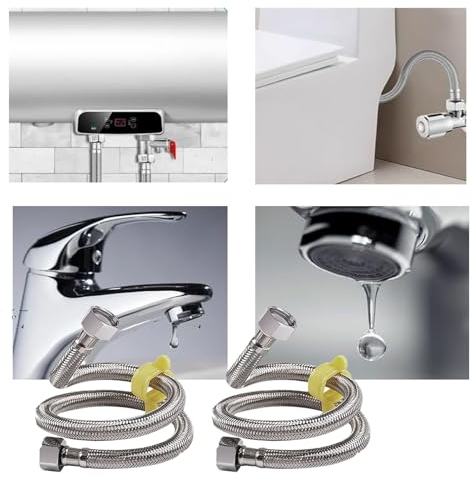 YRUISI 2 Packs Stainless Steel Water Inlet Hose Pipe Stainless Steel Braided Hose Flexible Water Plumbing Pipe hot and cold explosion-proof metal hose of water heater The caliber is 20mm (2m)