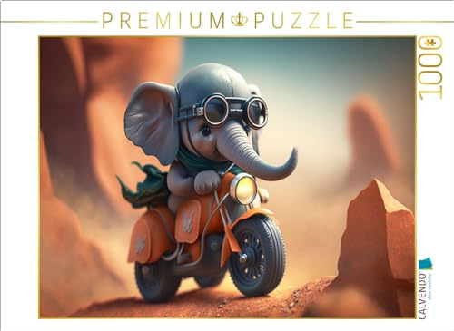 CALVENDO Puzzle Der Elefant auf Zwei Rädern | 1000 Teile Lege-Größe 64 x 48 cm Foto-Puzzle für glückliche Stunden
