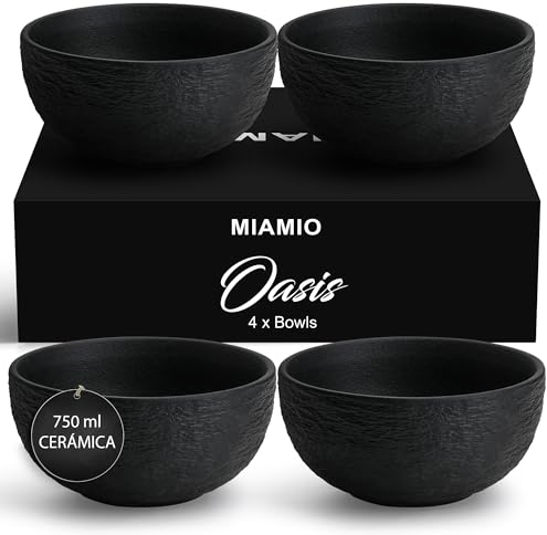 MIAMIO - 750 ml cuencos/juego de 4 cuencos, cuencos para ensalada, cuencos para sopa, cuencos para cereales, cuencos de cerámica para servir - Colección Oasis