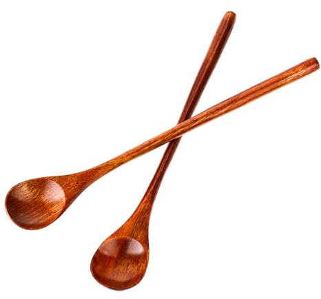 KALIONE 2 PCS Long Handle Wooden Coffee Spoons, Wood Mixing Tea Spoons Honey Spoons Wooden Cocktail Spoons with Long Handle for Mixing, Stirring, Eating(style2)