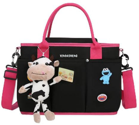 SONARIN Multifunktionale Niedliche Baby Wickeltasche,Wasserdichte Leichte Reise Wickeltasche Umhängetasche Tragetasche Henkeltaschen Babytasche mit Kinderwagen Haken(Schwarz)