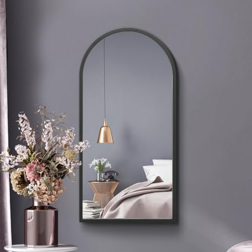 The Arcus - Black Metal Framed Arched Wall Mirror 31 X 16 (80CM X 40CM). Suitable for Inside and Outside