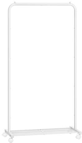 SONGMICS Porte-Vêtements à Roulettes, Penderie 74 cm, Porte-Vêtements pour Suspendre les Vêtements, Étagère de Rangement en Maille Dense, Capacité de Charge de 35 kg, 2 Freins, Blanc HSR130W01