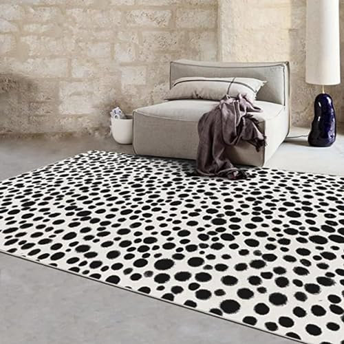 Sxakswol Teppich Wohnzimmer 140x200 cm Punkte 3D Teppich Schwarze Und Weiße Flecken Küche Esszimmer Schlafzimmer Teppich Kurzflor rutschfest Waschbar Teppiche Weich Pflegeleicht a1126