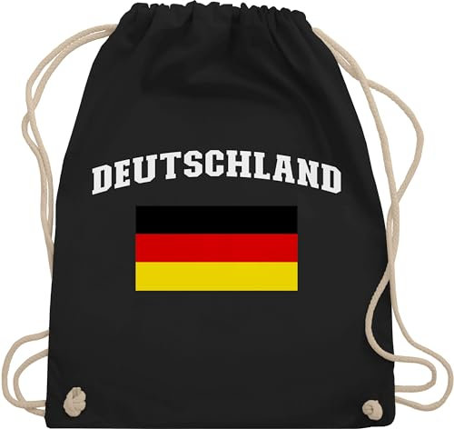 Turnbeutel Rucksack - Fußball EM WM - Taschen - Deutschland Schriftzug mit Flagge | Germany | BRD | Deutsche Bundesrepublik | Deutschlandflagge | German - Unisize - Schwarz - fußball-em fanartikel