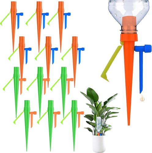 Automatisch Bewässerung Set, 12 Stück New Automatische Bewässerungsgeräte Pflanzen Bewässerungssystem mit Einstellbar mit Langsam Entriegelbarem Steuerventil, für Garten, Gewächshaus, Rasenbewässerung