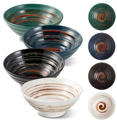 Ramen Schüssel Set, 4er Ramen Bowl Keramik Schale Set, 34oz Porzellan Schüsseln, 1000ml Japanische Suppenschalen, Müslischalen, Snackschale, für Salat, Ramen, Pasta