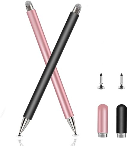 Stylus Pen for Touch Screens, Universal Tablet Pen & 2 in 1 Magnetic Cap Stylus for iPhone/iPad/Samsung/Kindle/Tablet with Replace Tip(Black+Rose Gold)