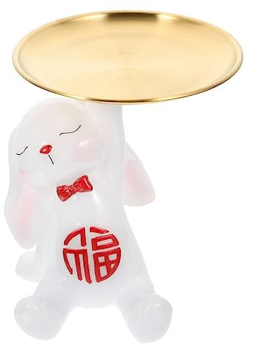 LABRIMP Tablett-kaninchen-ornament Hase Schmucktablett Hasenfiguren Osterhasenfigur Tablett Für Kommode Ringgericht Waschtische Hasenringschale Dekoratives Serviertablett Metall Rot