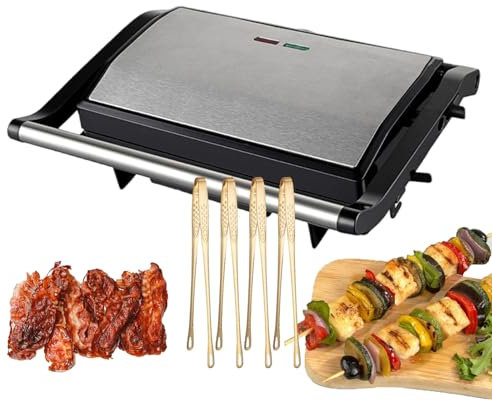 forplubossmmp Presse À Sandwich Électrique, Gril À Pizza, Gaufrier, Poêles Électriques 750W Barbecue Double Face pour Viandes Et Légumes, Plaque À Revêtement Antiadhésif pour Barbecue Et Steak