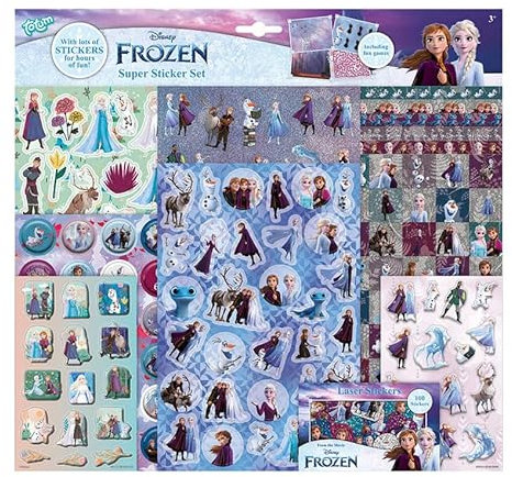 Disney Frozen Super Sticker Set – 7 Bögen mit über 100 Stickern | Elsa, Anna & Olaf | Glitzer-, Puffy- & Laser-Sticker für kreativen Bastelspaß