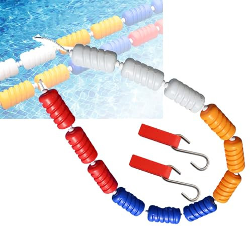 3,3 bis 60 Fuß Lange schwimmende Sicherheitstrennleine für Pools mit 2 Haken, Anti-Wellen-Sicherheitsseil für Pools zum Unterteilen von Wettkampfbahnen für flaches Schwimmen, teilbare Tiefe (Nylon, 6