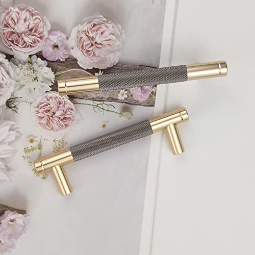 Pexintek Paquete de 10 manijas doradas modernas para gabinete, 96 mm, centro de orificios, cocina, baño, dormitorio, puerta de muebles, tiradores vintage con tornillos para armarios, cajones,