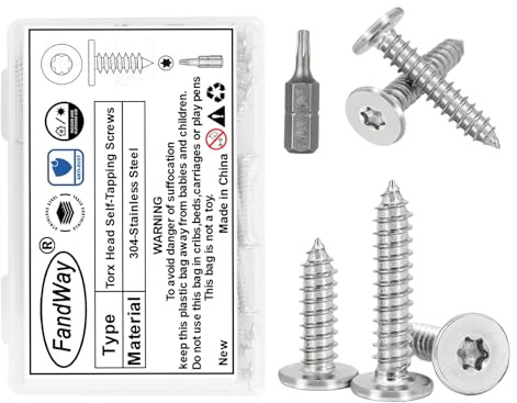 FandWay M5x10mm Torx Flachkopf Blechschrauben,Senkkopf Selbstschneidende Schrauben,30 Stück Edelstahl A2 V2A Holzschrauben,Flachem Kopf Selbstbohrende Schrauben Vollgewinde mit 1 T20 Bit Und Kasten.