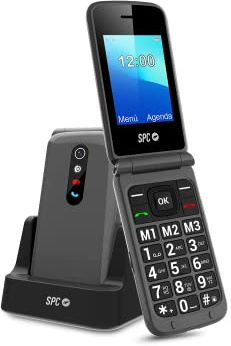 SPC Stella 2 - Téléphone Portable Senior à Clapet avec Grosses Touches, Bouton SOS, Facile à Utiliser, 3 Mémoires Directes, Base de Chargement, sans Chargeur - Noir