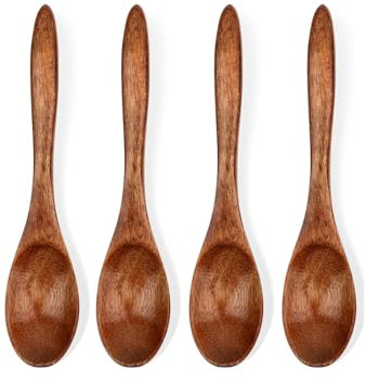 Weenwill Cuillères en Bois,4 PCS Cuillere a Cafe en Bois Naturel Cuillère Thé Boiss pour Miel,Café,Glace et Sucre,Petites Cuillères Artisanales Lisses,Accessoires de Cuisine