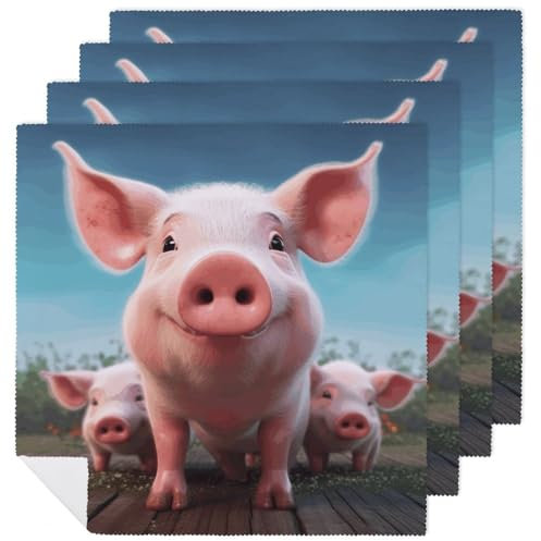 Stoffservietten, Dinner-Servietten, lustig, niedliches Schwein, elegante Servietten, Set mit 4 Stück, Küchenservietten, wiederverwendbare Servietten, Tischdekoration für Hochzeit, Party, Restaurant,