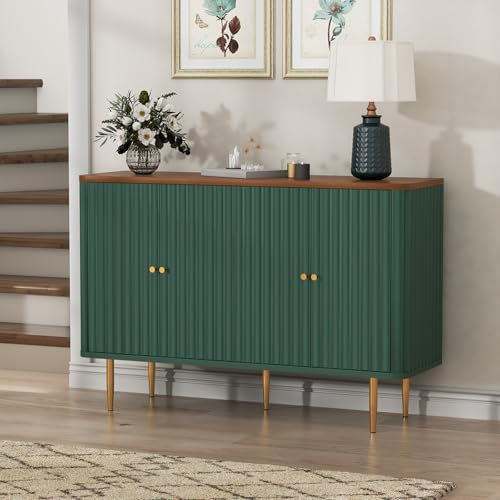 HOLTICO Sideboards, Buffet Cabinet with 4 Doors and Removable Shelves, Modern Accent Cabinet Sideboard Storage Cupboard for Living Room, Kitchen, Green