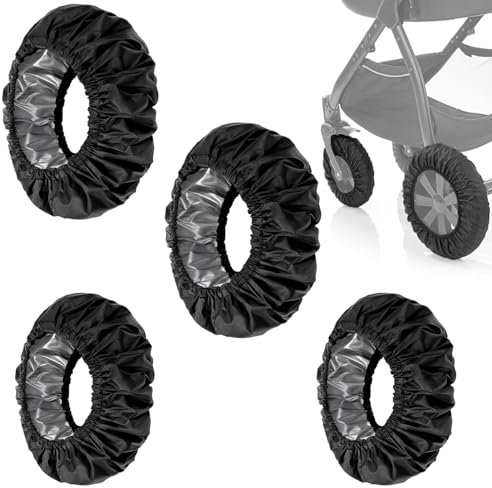 4 Stück Kinderwagen Reifen Überzieher, Kinderwagen Staubdichte Fußabdeckung, mit Klettverschluss Kinderwagen Räder Schutz, Wasserdichte Radschutzhülle, Rollstuhlschutzabdeckung, Kinderwagen Zubehör