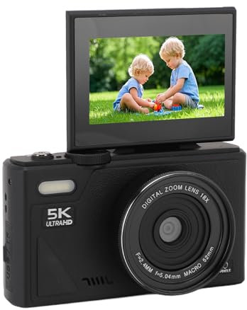 5K Cámara Digital para Fotografía, 75MP HD Vlogging Cámara con 3 180° Flip Pantalla, 18X Zoom Digital, Auto Focus, Anti-Shake, Filtro, Viajes Videocámara para Principiantes (Black)