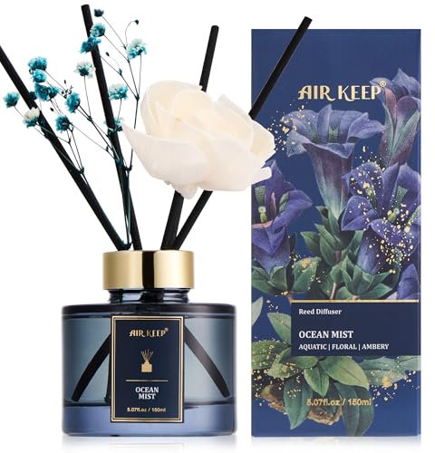Airkeep Raumduft mit Duftstäbchen Ocean Mist,150ml Reed Diffuser, Langzeitduft Lufterfrischer, Rosen-Deko für Wohnzimmer, Bad & Schlafzimmer