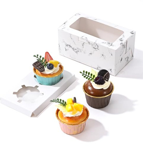 Yzpklhw Hole Cupcake Boxes with Window, 12 Pack White Cupcake Boxes, Cupcakes Carrier Holder with Insert Paper Cake Box for Cupcakes Cookies Brownies Donuts (2 hole)