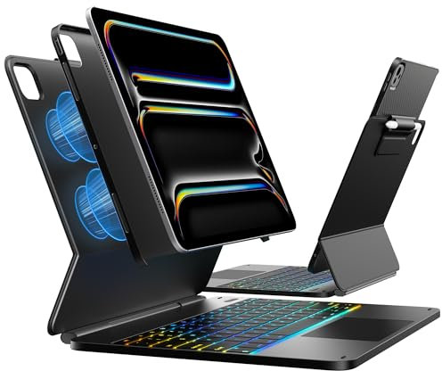 typecase Edge+ Keyboard Case for 2024 iPad Pro 13-inch (M4), Ultra-Slim Detachable Protective Case, Portrait & Typing Modes, Built-in Trackpad, 11-Color Backlight, Magnetic Stand, Pencil Holder, Black