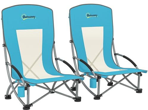 Outsunny 2er Set Campingstühle Klappbar Anglersessel mit Netzrückenlehne