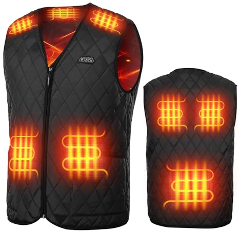 KEMIMOTO Heated Gilet Men, Electric USB Heated Vest with 8 Heating Zones, Battery Heating Jacket with 3 Stalls Adjustable Temperature for Outdoor, Hiking, Motorcycling(With 10000 mAh Battery)
