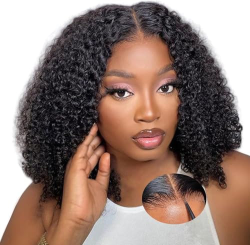 Oxeyegirl 18Zoll Echthaar Perücke 9x6 Kinky Curly Afro lockig Wear and Go Glueless Wig 180% Density Lace Front Wig Human Hair Wigs For Black Women Perücken Echthaar Damen No Glue Pre Plucked Pre Cut