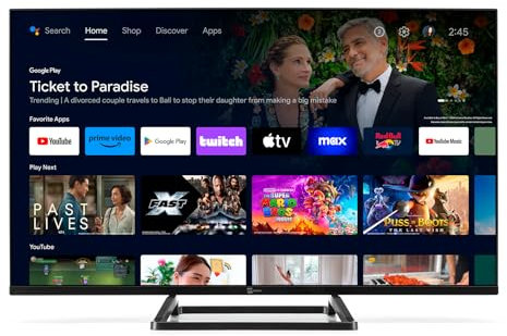 TELE System Smart TV 32 TS32FL SMG14 Android TV, DVB-T2/S2, Google Cast/Chromecast, Google Assistant, tivùsat HD, HbbTV, TV Pause, Telecomando Vocale, 12V/220V per Casa, Camper, Barca