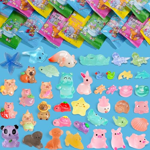 50PCS Resin Animals Blind Bags, Glow in The Dark Mini Resin Animals Mixed, Tiny Animal Figurines Mystery Bag for Party Favors, Treasure Hunt Games | Dollhouse, Mini Garden Landscape, Hide Crafts Decor