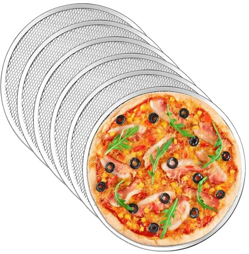 byepica 6 Aluminum Pizza Pans with Vent Holes, 12 Inches, Mesh Pizza Baking Screens for Oven, Perfect Heat Distribution, for Home Or Restaurant